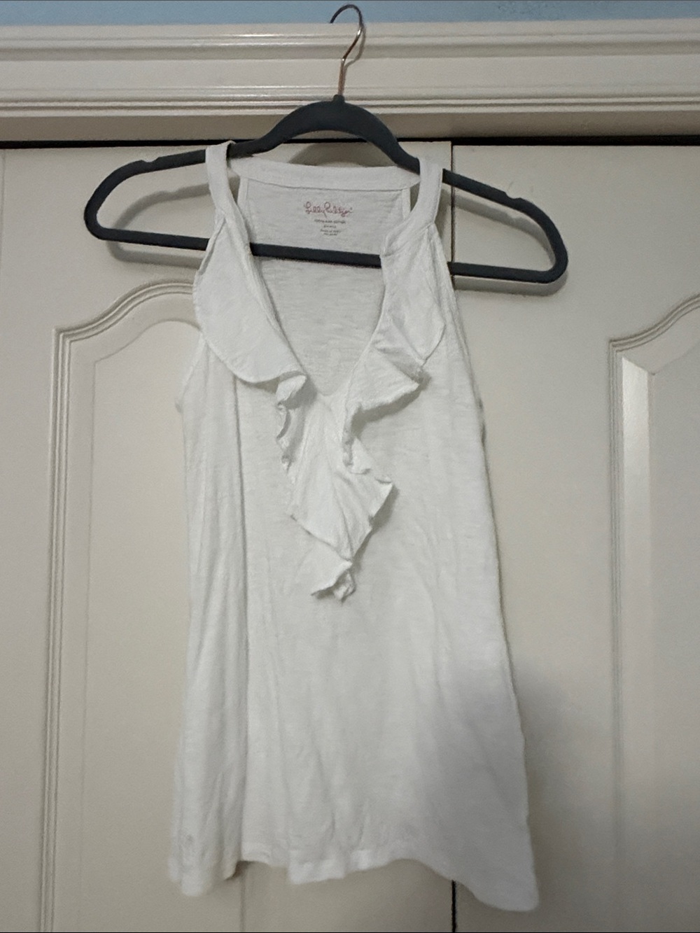 Lilly Pulitzer White Ruffle V-Neck Tank